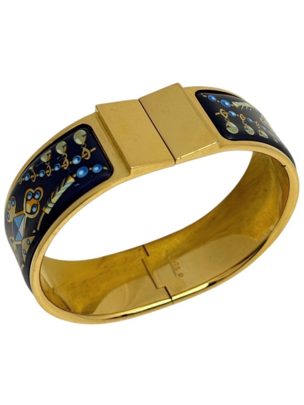 Hermes Enamel GM Location Cloisonne Bangle Gold Plated Blue Bracelet